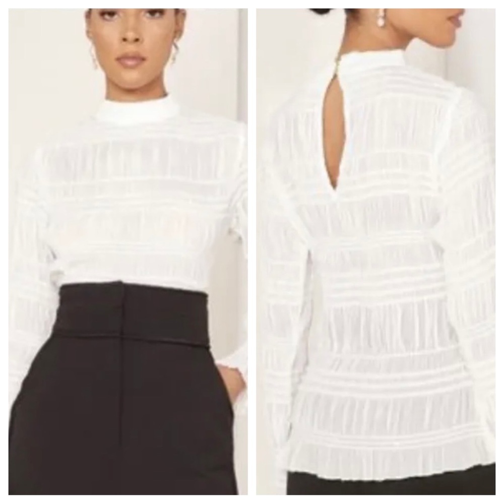 Keepsake The Label Naive High Neck Blouse in Ivory White Chiffon Sparkle